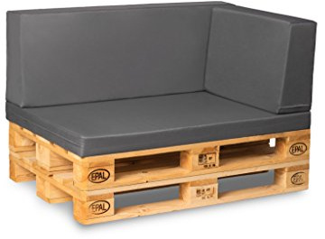 TexDeko Palettenkissen wasserabweisend 3TLG Palettensofa Palettenpolster, Matratzenkissen (120x80x12cm) Schaumstoff für Europalette (Rückenkissen + Seitenkissen in Grau mit wasserabweisendem Bezug)