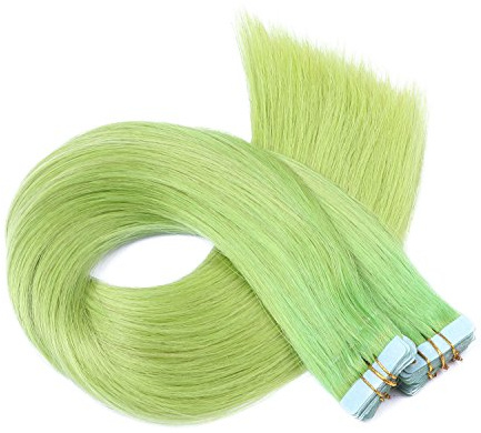 Tape In - On Hair Extensions - # GRÜN - 50cm - 10 Tressen je 4cm Breit / 2,5g - 100% Remy Echthaar Haarverlängerung/Extention mit Klebeband Tressen by NOVON Hair Extentions