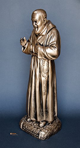 Statua Padre Pio 'benedicente', alta cm50 in resina-polvere di marmop, dipinta effetto bronzato