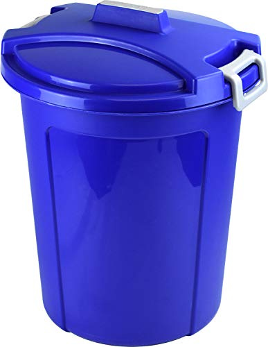 Sterling Ventures Heavy Duty Large Plastic Garden Waste Rubbish Dust Bin with Locking Lid 75L (Blue)