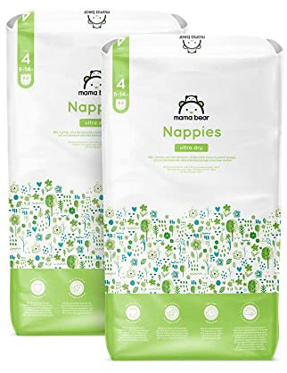 Marchio Amazon - Mama Bear - Pannolini ultra asciutto - Taglia 4 (8-14 kg) - Con canali d'areazione, Bianco, 168 Unità (2 confezioni da 84) - Nuova versione