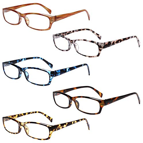 Henotin 5-Pack Reading Glasses Blue Light Blocking Anti Eyestrain Computer Reading Glasses for Women and Men Readers (5 Pack Mix Color, 2.50, Diopters)