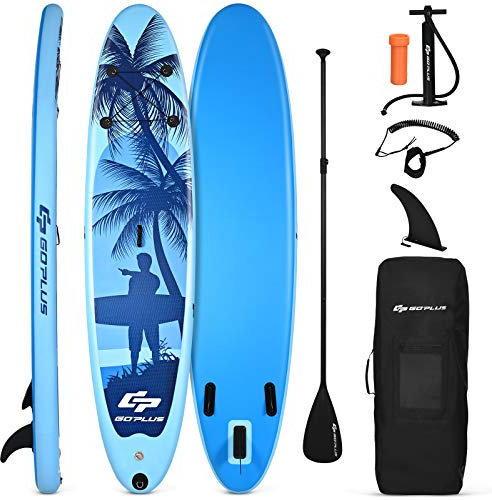 GOPLUS Aufblasbares SUP Board, Stand Up Paddle Board, SUP Board mit Verstellbarem Paddel und Pumpe, Surfboard mit Finne & Sicherheitsleine, inkl. Tragetasche & Reparaturset
