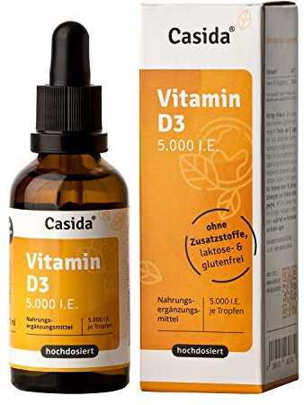 Casida Vitamin D3 Tropfen 5000 I.E. Hochdosierte, flüssige Vitamin D3 Tropfen, gelöst in hochwertigem MCT Öl - Aus der Apotheke - 50 ml