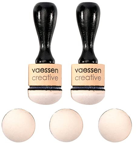Vaessen Creative Ink Blending Tool Set, 2 Stk. inkl. 5 Halbrunden Ink Blending Foams, Holzstempel Set, Schwarz Weiß, für Scrapbooking, Bastelarbeiten, Erstellen von Hintergründen, Mischen von Farben