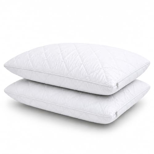 Lot de 2 taies d'oreiller matelassées en microfibre hypoallergénique avec fermeture éclair pour lit super king size 50 x 90 cm