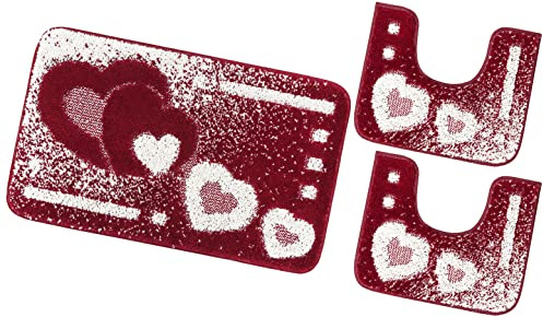 emmevi Tappeto Bagno Parure Morbido Antiscivolo Assorbente Lavabile Moderno MOD.ITACA Set 3 Pezzi Rosso