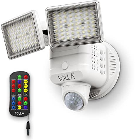SOLLA Strahler mit bewegungsmelder, 3000LM Superhell LED Fluter Außen, IP65 Wasserdicht Sicherheitslicht, 5000K 2 Köpfe LED Flutlicht, für Garage, Garten, Veranda, Auffahrt, Weiß
