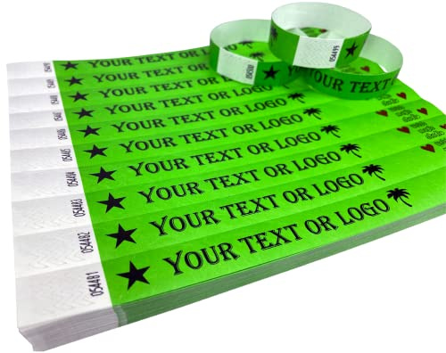 200 Neongrün Individuell Bedruckte Tyvek-Armbänder mit Ihrem Personalisierten Text/Logo für veranstaltungen, Partys, Festivals, ID