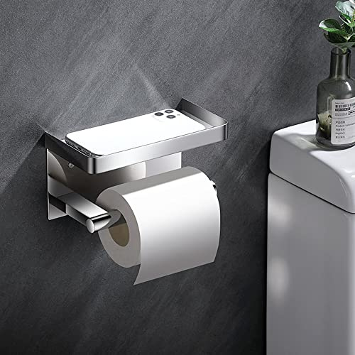 Celbon Toilettenpapierhalter mit Ablage Ohne Bohren Edelstahl Chrom Klopapierhalter Edelstahl Klorollenhalter Toilettenpapierhalter Selbstklebend oder Wandmontage