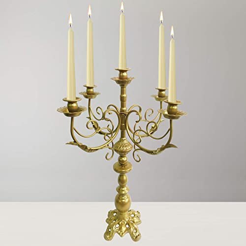 Metal Candelabra - 5 Arms Candle Holders - Candlestick Holders for 1/2-1 inch Taper Candles, 17Inch Tall (Gold)