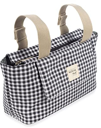 Walking Mum. Bolso organizador I Love Vichy. Bolsa de maternidad para silla de paseo. Asas cortas para fijar al carro. Color Negro. Medidas 31X17X12 cm.