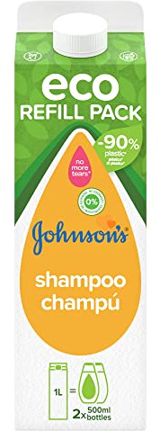 Johnson's Baby Shampoo clásico Eco Refill Pack (1 x 1000 ml), champú infantil para niños y bebés con fórmula No Llores Más, champú hipoalergénico y sin parabenos