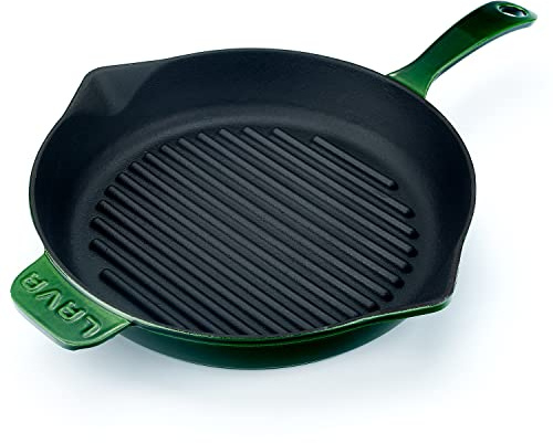 Lava Premium Range - Padella rotonda in ghisa con manico solido smaltato, 28 cm, colore: Verde maiolica