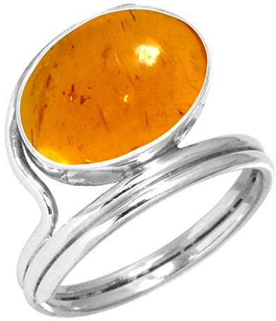 Jeweloporium Anello in argento con ambra arancione, misura 29, anello in argento sterling 925 per donna, gioielli fatti a mano con pietra ovale