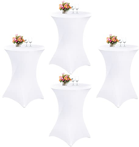Showgeous 4 Packungen Stretch Stehtisch Husse für Bistrotisch Ø 80-85 cm Stehtischhussen, Verstärkung im Fußbereich, Stretch-Husse Weiß Hussen für Stehtische und Bistrotische(Weiß)