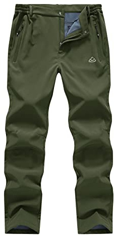 BASUDAM Men's Utility Work Pants Snow Waterproof Softshell Winter Fleece Lined Insulated Outdoor Mountain Army Green 32