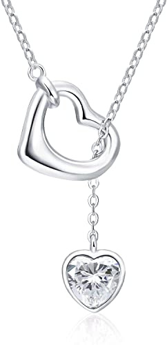 Qings Damen Herz Geburtsstein Kette Sterling Silber 925 Herz Anhänger Halskette mit Glänzendem Heart Zirkonia Geburtstag Weihnachten Muttertag Schmuck Geschenk für Freundin Mutter Mädchen