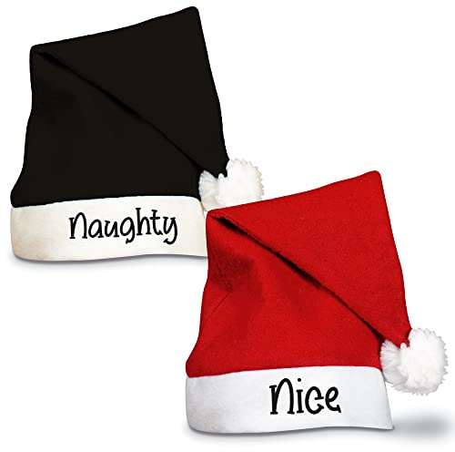 eBuyGB Personalisierte rote nette Weihnachtsmannmütze für Erwachsene, Polyester-Weihnachtsmütze, Einheitsgröße, Weihnachtsmützen mit festlichem Symbol, Mitarbeiterparty, Weihnachtsfeierhüte, Silvester