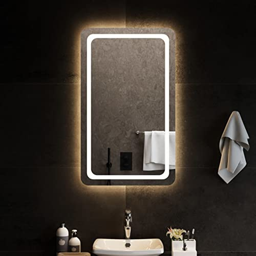 Tidyard Badrumsspegel med LED-lampor, Rektangulär spegel badrum, Väggmonterad, 60x100 cm