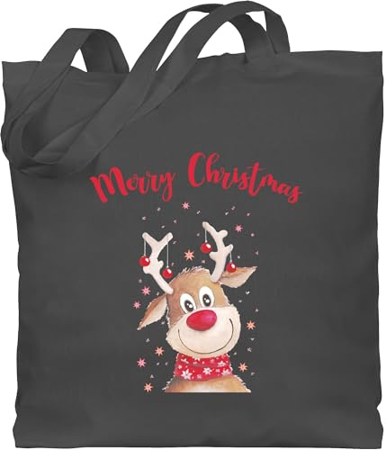 Shirtracer Baumwolltasche - Weihnachten - Taschen - Merry Christmas Rentier I Elch - Unisize - Dunkelgrau - tasche weihnachtsmotiv jutebeutel gross weihnachtlich weihnacht elk stofftasche