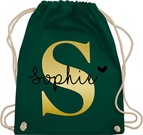 Turnbeutel Rucksack - Namens Geschenk I Anfangsbuchstabe personalisiert I Initialen mit Name - Unisize - Dunkelgrün - kindergarten beutel stoffbeutel schule personalisierte buchstaben s sportbeutel