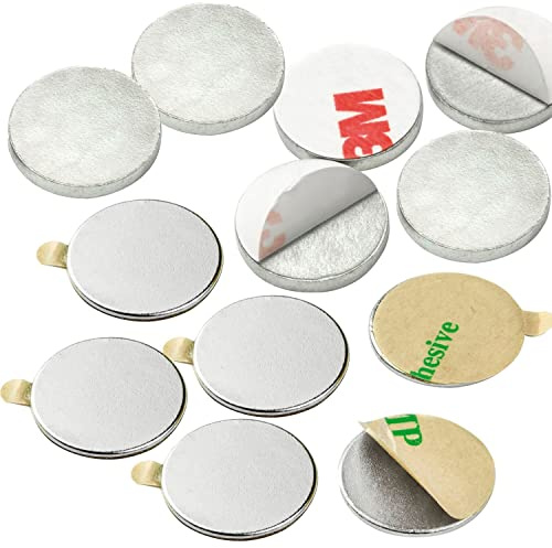 vasalat skivmagnet platt, magneter med metallskivor, självhäftande, rund magnet ø 15 mm, neodym nickelpläterad 12 delar