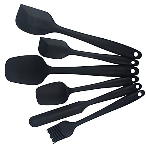 Silikon Spatel Set 6 Stück Silikon Küchenhelfer Silikon Spachtel mit Metallkern Hitzebeständig Antihaft BPA-Frei für Backen Kochen und Mischen Schwarz