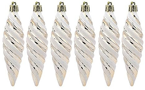 6Pcs 11CM Large Spiral Shaped Baubles Glitter Christmas Tree Ornaments Decorated Hanging Baubles Glitter Baubles Christmas Tree Pendants Ornaments Holiday Wedding Party Decoration, Champagne Gold