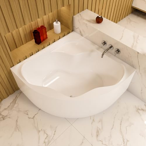 ECOLAM Badewanne SELMA 150x150 cm Schürze Eckbadewanne Ablauf Füße Silikon | direkt vom Hersteller Top Qualität echtes Sanitäracryl modern Verkleidung keine Fliesen nötig