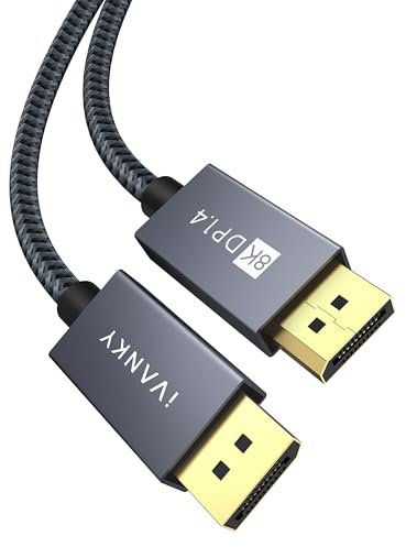 IVANKY 8k Cavo DisplayPort 1.4 3m, 8K@60Hz, 4K@165Hz, 2K@240Hz, DP 1.4 compatibile con HDR10, FreeSync, G-Sync, DTS-HD, 32,4 Gbps DSC1.2, adatto per Gaming Monitor scheda grafica – Grigio