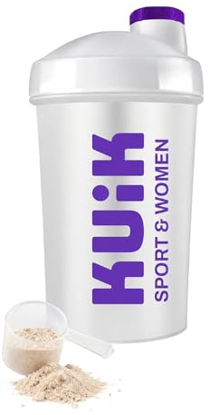 KUIK Shaker- A Prueba de Fugas, con Tapa de Rosca, Incluye Filtro Especial para Evitar grumos - Color Blanco/Translucido- 500 ml
