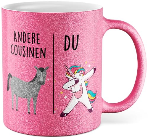 Pagma Druck Tasse Cousine Geschenk Andere Cousinen - Du, Kaffeetasse Familie Geschenk für Frauen Kind, Geschenkidee Frau Cousine Geburtstag Weihnachten Familie Kaffee-Becher (Weiß/Glitzer)