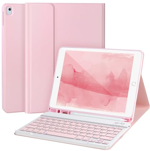 APHBZGE Tastatur Hülle für iPad 9/8/7. Generation 10,2 Zoll, abnehmbare Hülle mit Bluetooth-Tastatur für iPad 9. Generation 10,2 Zoll mit Stifthalter, automatisches Aufwachen/Aufwachen, Pink
