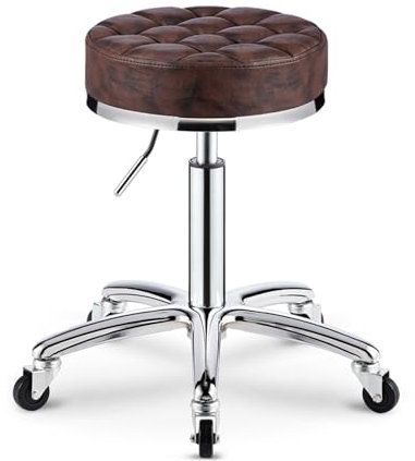 Robuste Rollhocker Mit Rollen, Verstellbare Stange Mit Pu-Leder, Gepolstert, Für Salon, Büro, Geschäft, Spa, Tattoo, Massage, Medizinischer Drehstuhl (Braun)