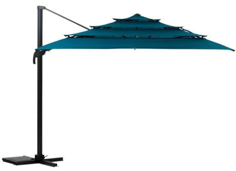 Hespéride - Ombrellone rettangolare multi-pannello melhia blu anatra 4 x 3 m in alluminio acciaio e olefina
