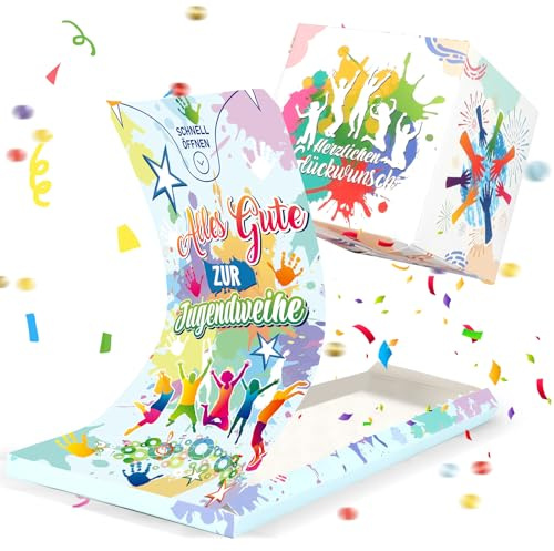 DPKOW Jugendweihe Karte, Alles Gute zur Jugendweihe Grußkarten mit Konfetti, Lustige Jugendweihe Explosionsbox überraschungsbox Jugendweihe Geschenke für Junge Mädchen Geldgeschenk Jugendweihe