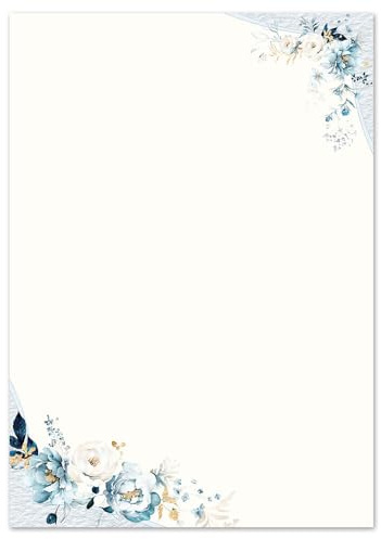 50 Blatt Briefpapier BLAUE BLUMEN - DIN A4 (210x297 mm), 90 g/m² - Blumenmotiv