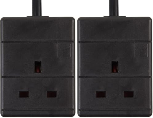 Pro Elec PEL00517 1m 13 A 1 Way Gang Single Socket Power Mains Extension Lead Cable - Black (Pack of 2)