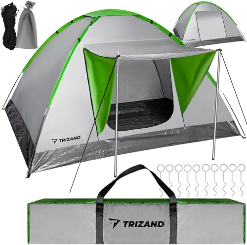 TRIZAND Tente de camping pour 4 personnes, 200 x 200 cm, imperméable, protection UV 3000 mm, avec auvent et moustiquaire