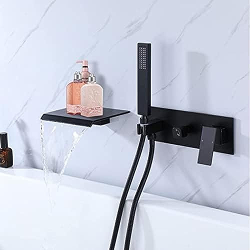 NSTVVEE Wasserfall-Wasserhähne mit Duschmischbatterie-Set für Badewanne, an der Wand montierte Wasserhähne mit Duschkopf und Schlauchset für Badewannenhähne, Schwarz, Schwarz, Duschsystem