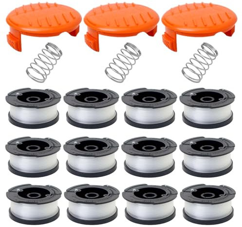 12 Pack String Trimmer Replacement Spool Compatible with Black+Decker, 30ft 0.065 AF-100 Autofeed Replacement Spools, Compatible with Black+Decker String Trimmers, 12 Line Spools+3 Caps+3 Springs