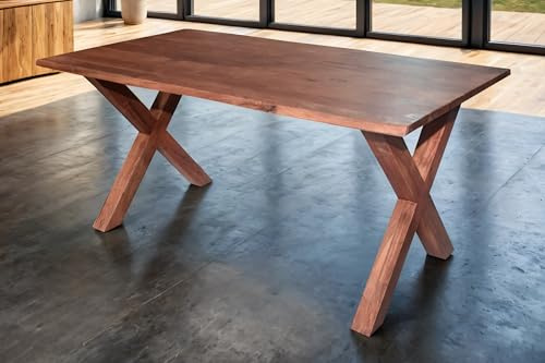 SAM Esstisch 220x100 cm Murcia, Akazienholz massiv & nussbaumfarben, Baumkantentisch mit X-Holzgestell, echte Baumkante, pflegeleichter Holztisch/Massivholztisch