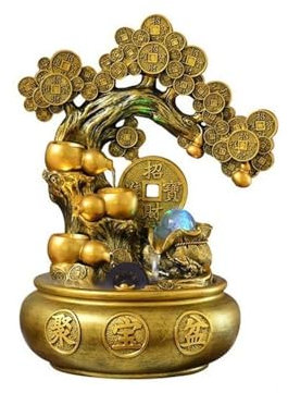 Fontana da interni Feng Shui Fontana decorativa Feng Shui a ruota con acqua circolante, soggiorno, ufficio, paesaggio, attrarre ricchezza, ornamenti con acqua che scorre Home Fontana