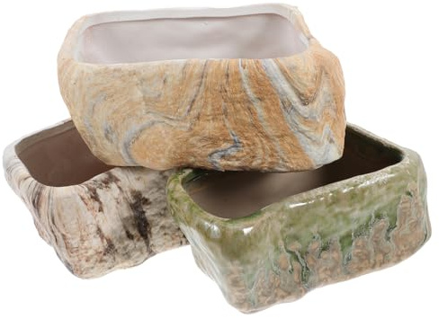BESPORTBLE Macetero Rectangular De Cerámica con Diseño De Piedra Juego De 3 Macetas con Agujero De Drenaje para Plantas Suculentas Decoración Moderna para Hogar Oficina Y Jardín 14 X 7 X 6 Cm