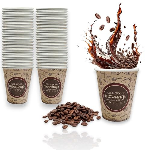 Terryshop74 Lot de 100 gobelets en papier XXL 210 ml couleur faïence beaux colorés d'été frais pour boissons froides et chaudes 100 pièces (100 Cup All Morning 210 ml)