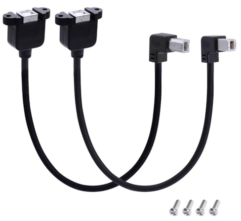 LANMINGLEL 90 Grad kurzes USB Druckerkabel USB 2,0 Typ B Buchse auf 90 Winkel B Stecker Scannerkabel Kabel mit Schraublöchern Design für industrielle Motherboards Laptop PC Drucker (links und rechts)