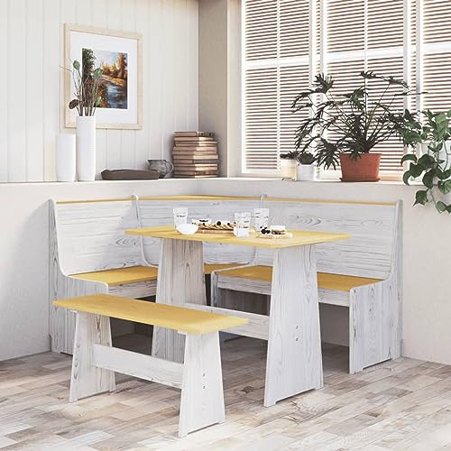 Xichuzi Eckbank, Sitzbank Esszimmer, Küchenbank, Bank Esszimmer, Hockerbank, Pflanzenbank, Betthocker, Sitzecke Küche, 151 cm Massivholz Kiefer Honigbraun und Weiß