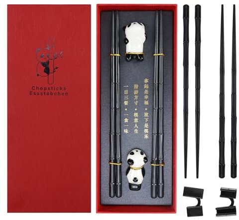 Essstäbchen Fiberglas Sushi-Stäbchen Set Chopsticks Wiederverwendbare Chinesische Stäbchen Spülmaschinenfest Rutschfeste Asia Stäbchen mit Halter Hilfe in Passenden Geschenkbox 2 Paar