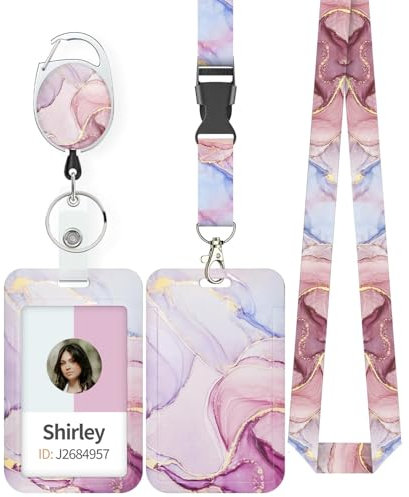 Uniclife Modische Sliding Ausweishülle Marmoriert Kunststoffkoffer mit einziehbaren Badge Reel Karabiner Clip & abnehmbare Lanyard Strap geprägte vertikale Karte Schutz für Frauen Krankenschwester